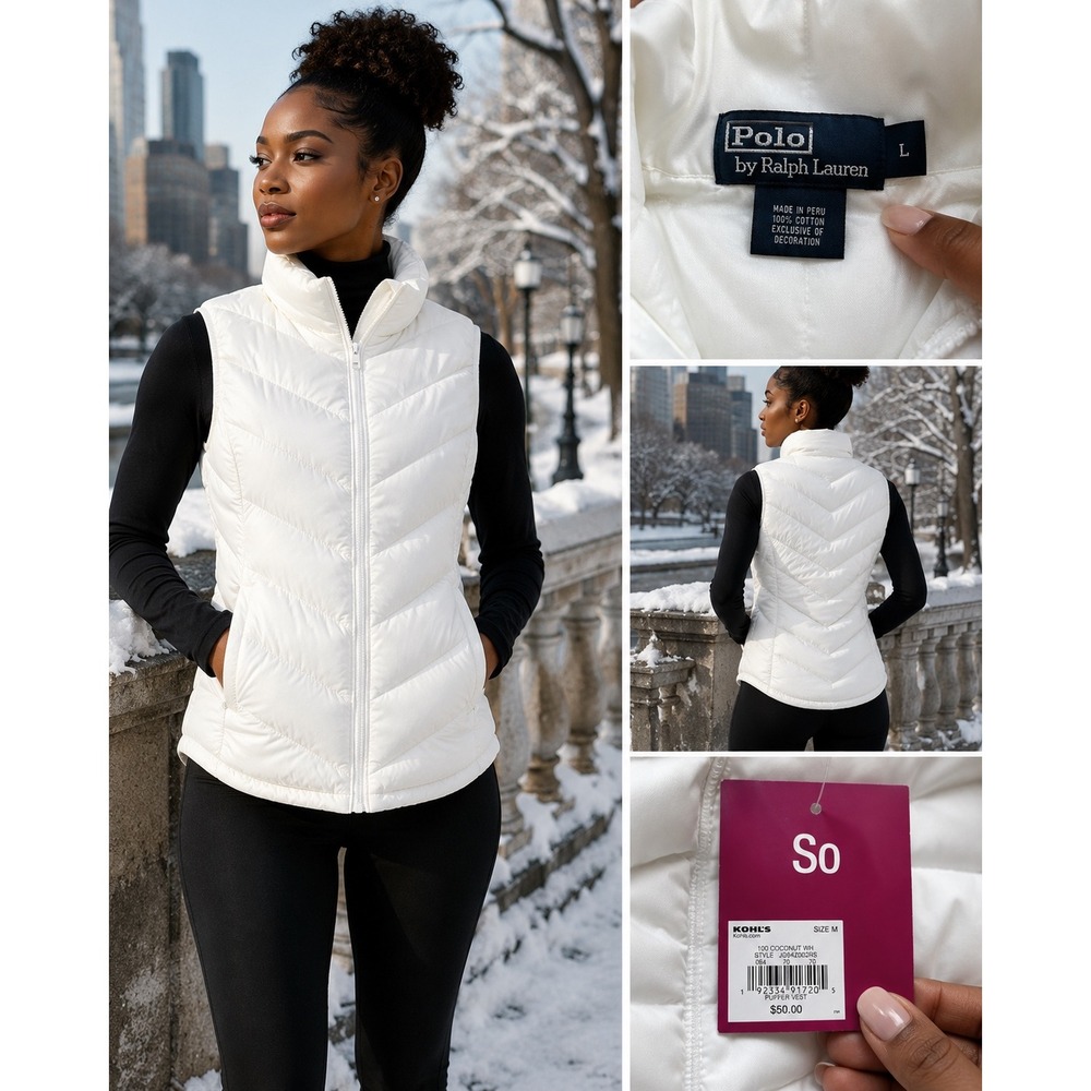Womens Puffer Vest Coconut White Quilted Full Zip Mock Neck JG94Z002RS Size M